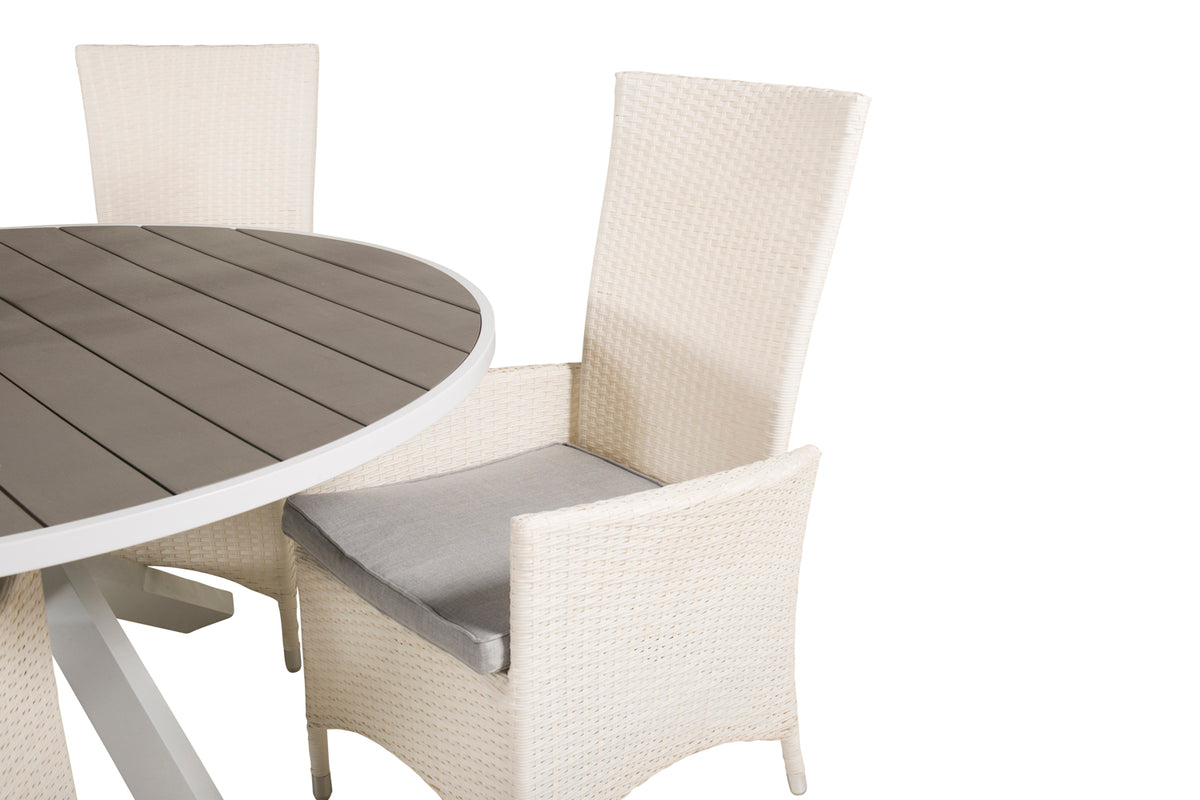 Venture Design Parma & Padova Matbord ⌀140 + Reclinerstolar Vit