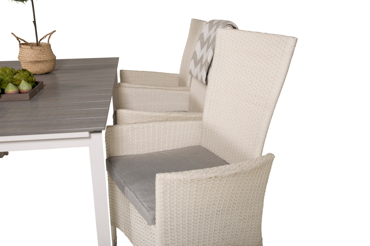 Venture Design Levels & Padova Rektangulära Matbord 160 x 100 Vit + Reclinerstolar 2-pack Vit