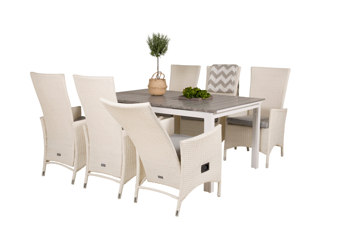 Venture Design Levels & Padova Rektangulära Matbord 160 x 100 Vit + Reclinerstolar 2-pack Vit
