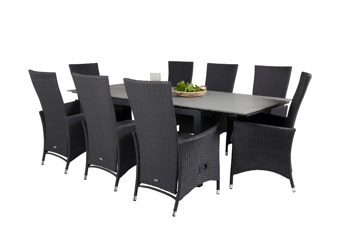 Venture Design Levels & Padova Rektangulära Matbord 160x100x75 Svart + Reclinerstolar Svart
