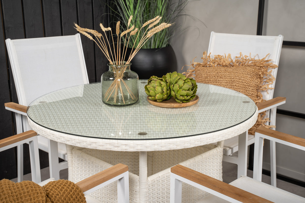 Venture Design Volta & Texas Runda Matbord 90 Vit + Matstolar Vit
