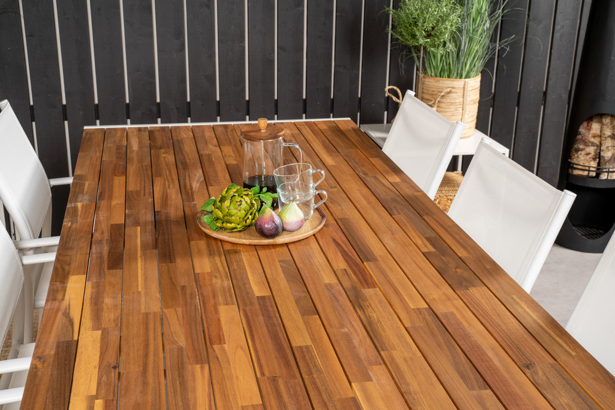 Venture Design Santorini & Bois Matstolar 2-pack Vit + Rektangulära Matbord 200 x 100 Natur