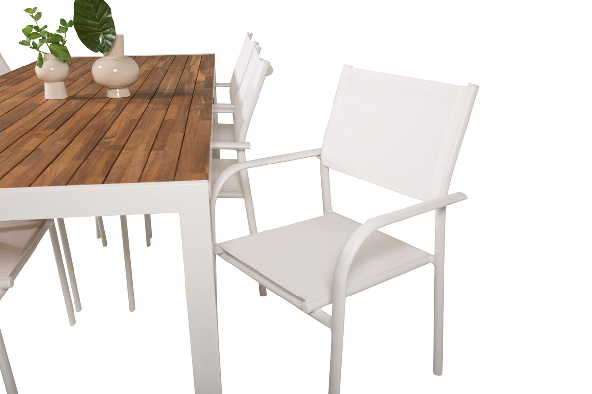 Venture Design Santorini & Bois Matstolar 2-pack Vit + Rektangulära Matbord 200 x 100 Natur