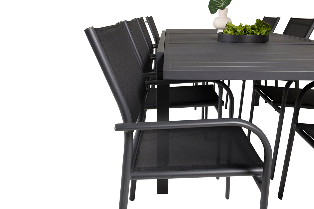 Venture Design Santorini & Marbella Matstolar 2-pack Svart + Rektangulära Matbord 160 x 100 Svart