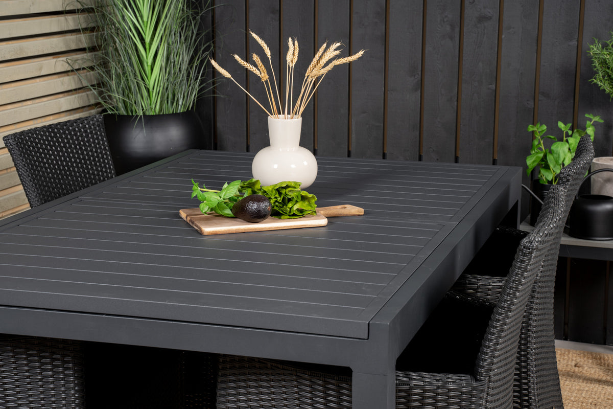 Venture Design Copacabana & Marbella Reclinerstolar 2-pack Svart + Rektangulära Matbord 160 x 100 Svart