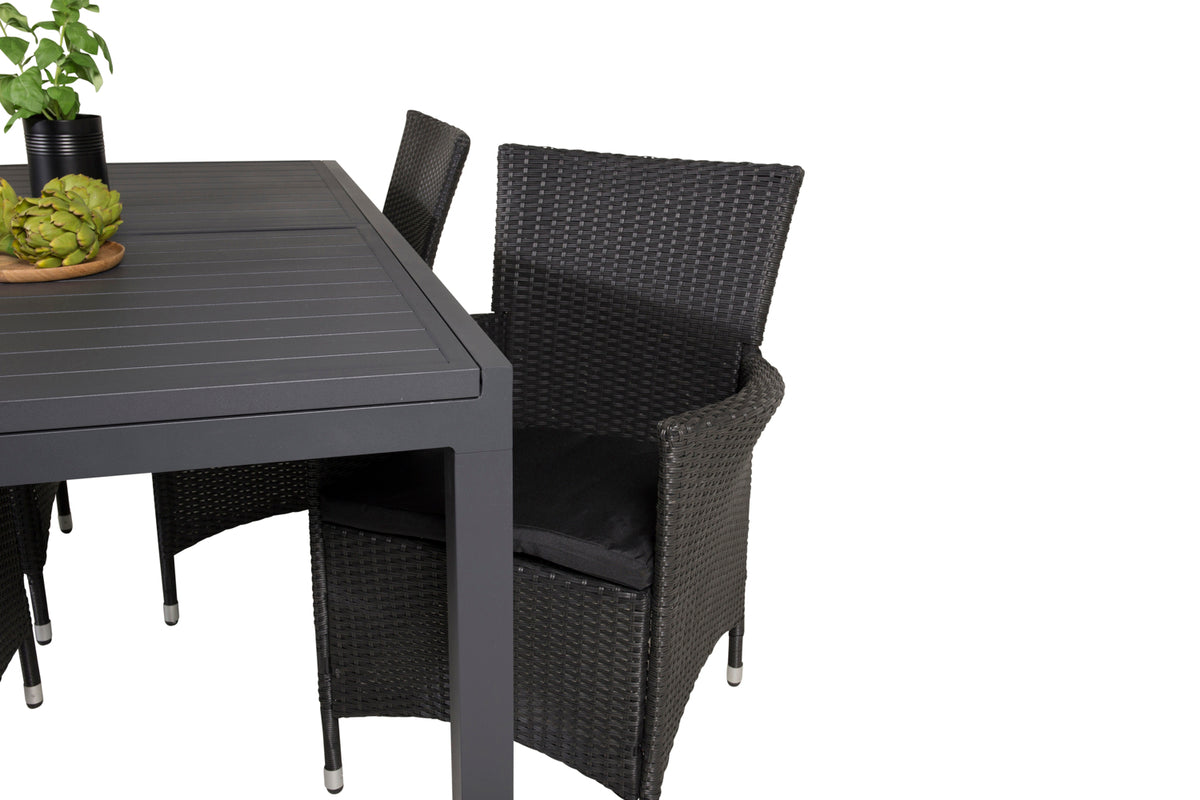 Venture Design Copacabana & Marbella Reclinerstolar 2-pack Svart + Rektangulära Matbord 160 x 100 Svart