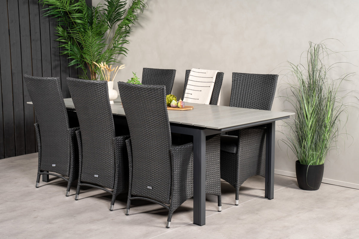 Venture Design Levels & Padova Matbord 229x100x75 + Reclinerstolar Svart