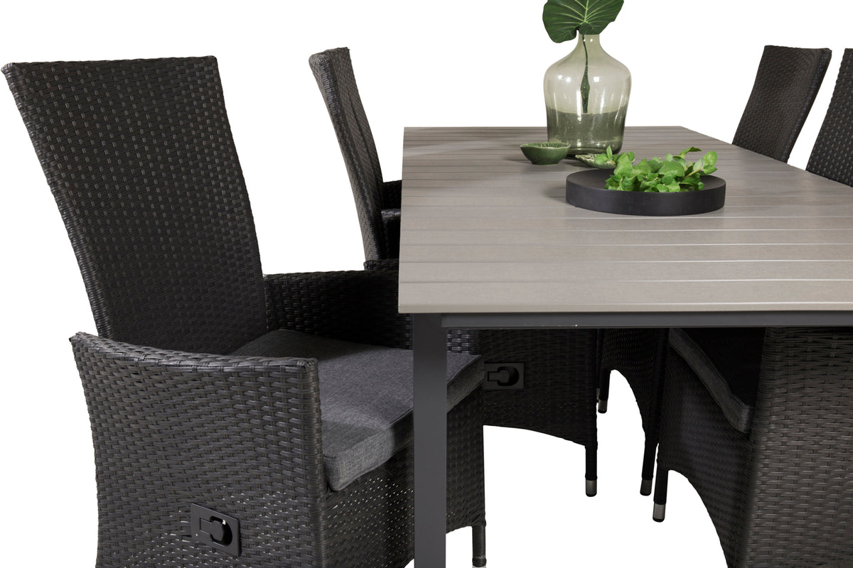 Venture Design Levels & Padova Matbord 229x100x75 + Reclinerstolar Svart