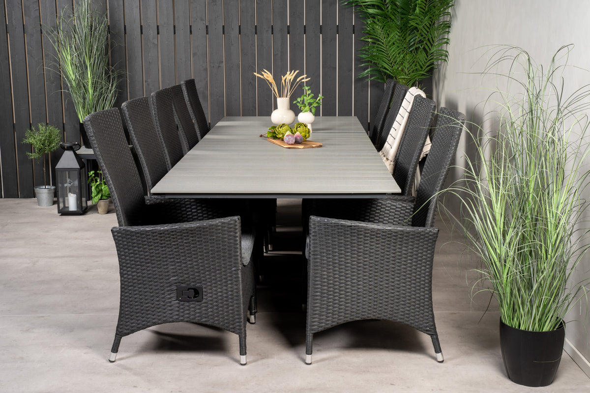 Venture Design Levels & Padova Matbord 229x100x75 + Reclinerstolar Svart