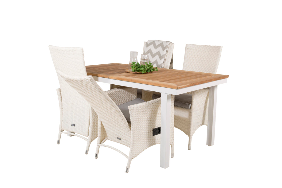 Venture Design Padova & Panama Reclinerstolar Vit + Matbord 160 x 90