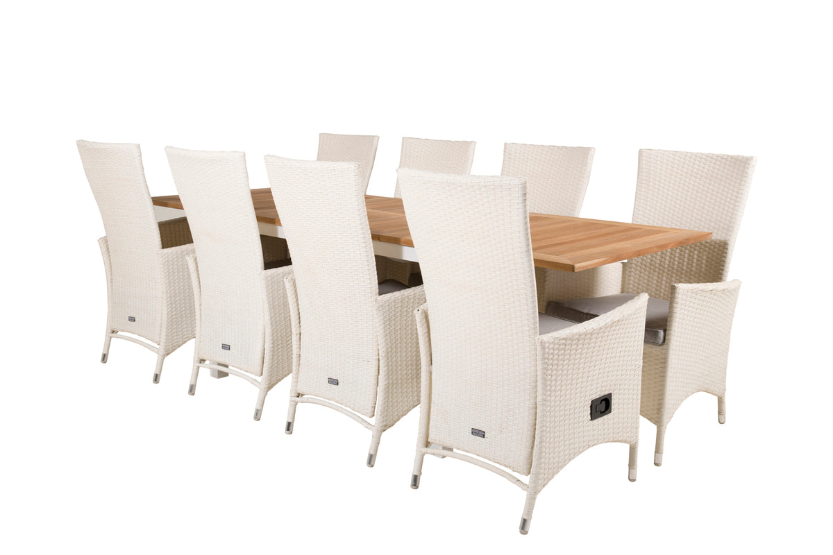 Venture Design Padova & Panama Reclinerstolar Vit + Rektangulära Matbord 160x90x75 Vit