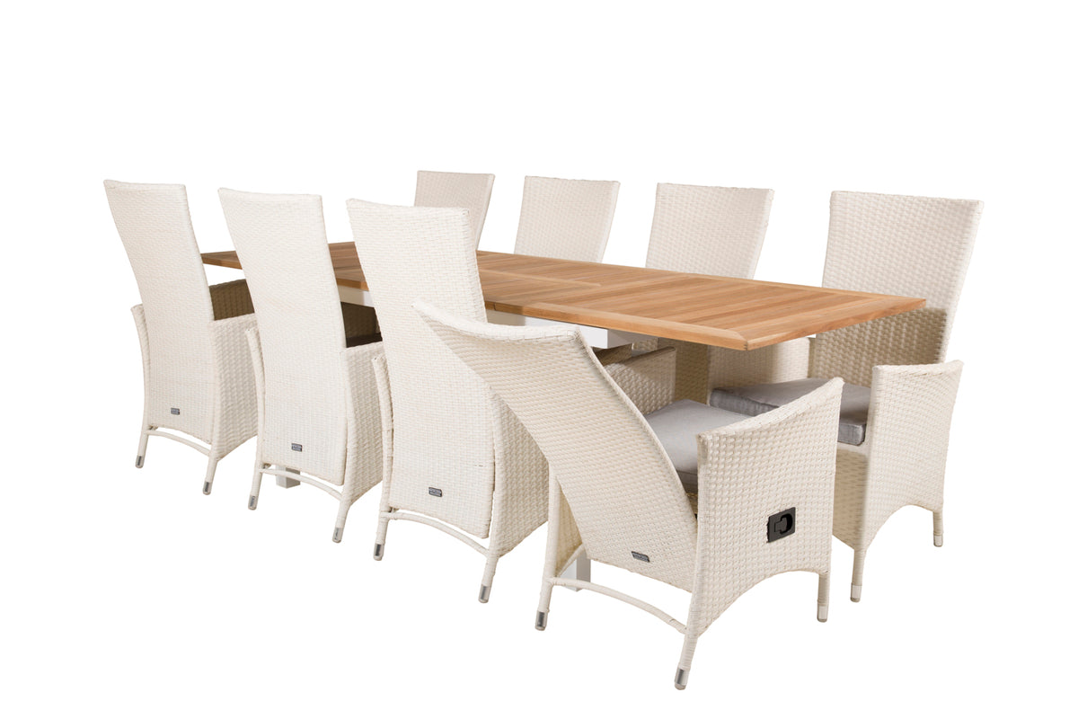 Venture Design Padova & Panama Reclinerstolar Vit + Rektangulära Matbord 160x90x75 Vit