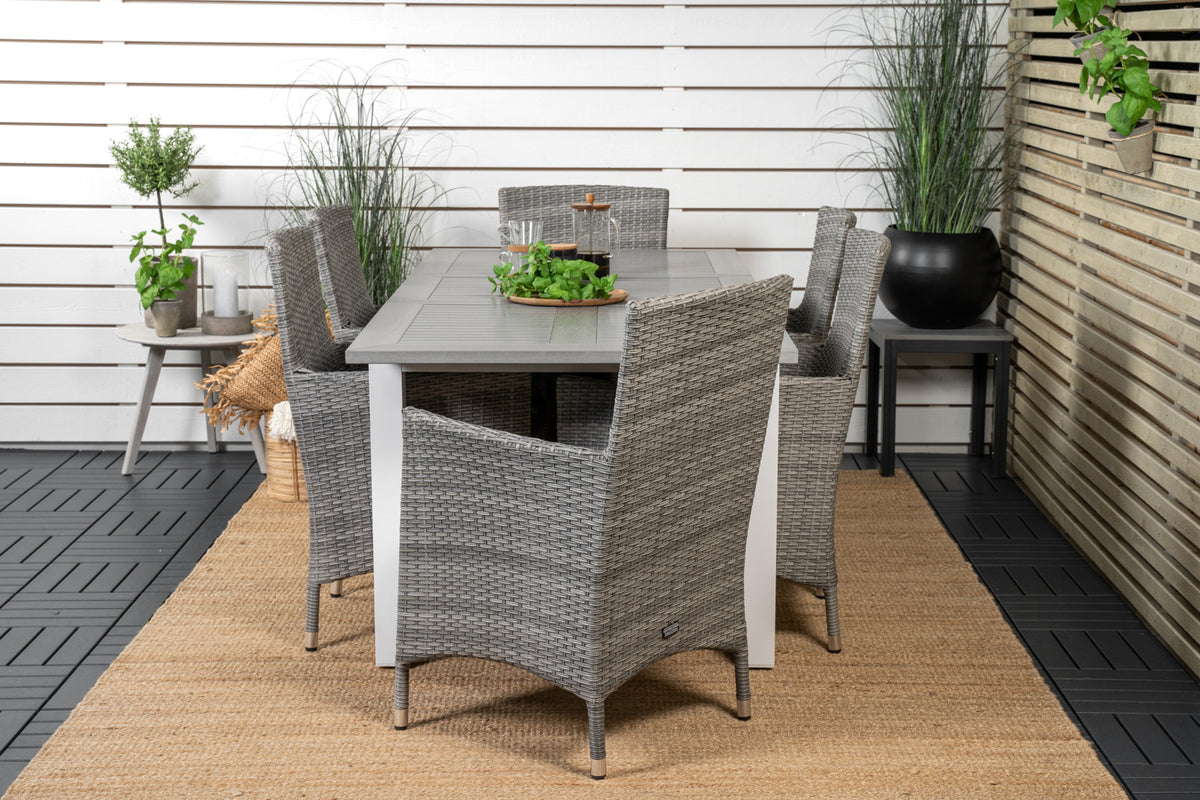 Venture Design Albany & Malin Matbord 152x90 + Matstolar Grå