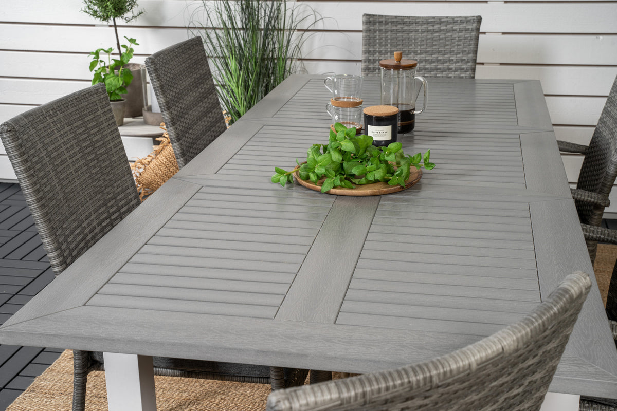 Venture Design Albany & Anna Rektangulära Matbord 152 x 90 Vit + Matstolar 2-pack Grå