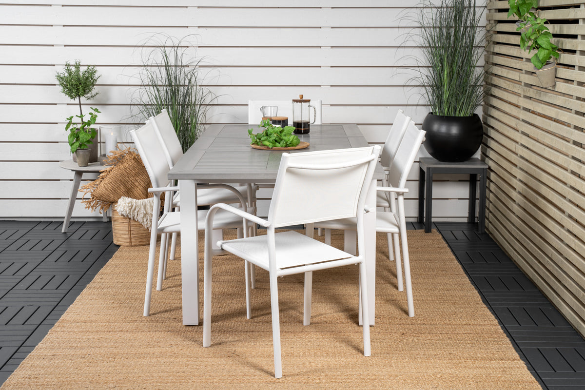 Venture Design Albany & Santorini Matbord 152x90 + Matstolar Vit