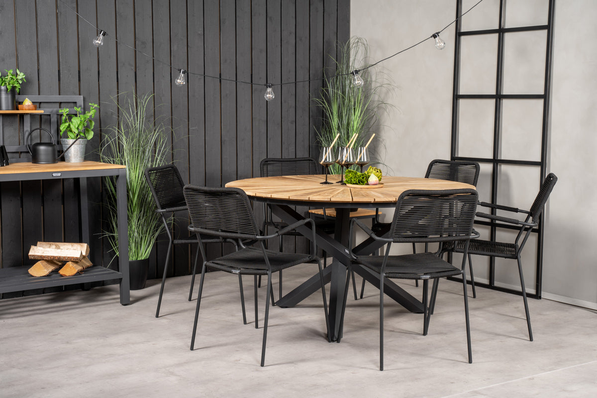 Venture Design Mexico & Lindos Matbord ⌀140 + Matstolar Svart