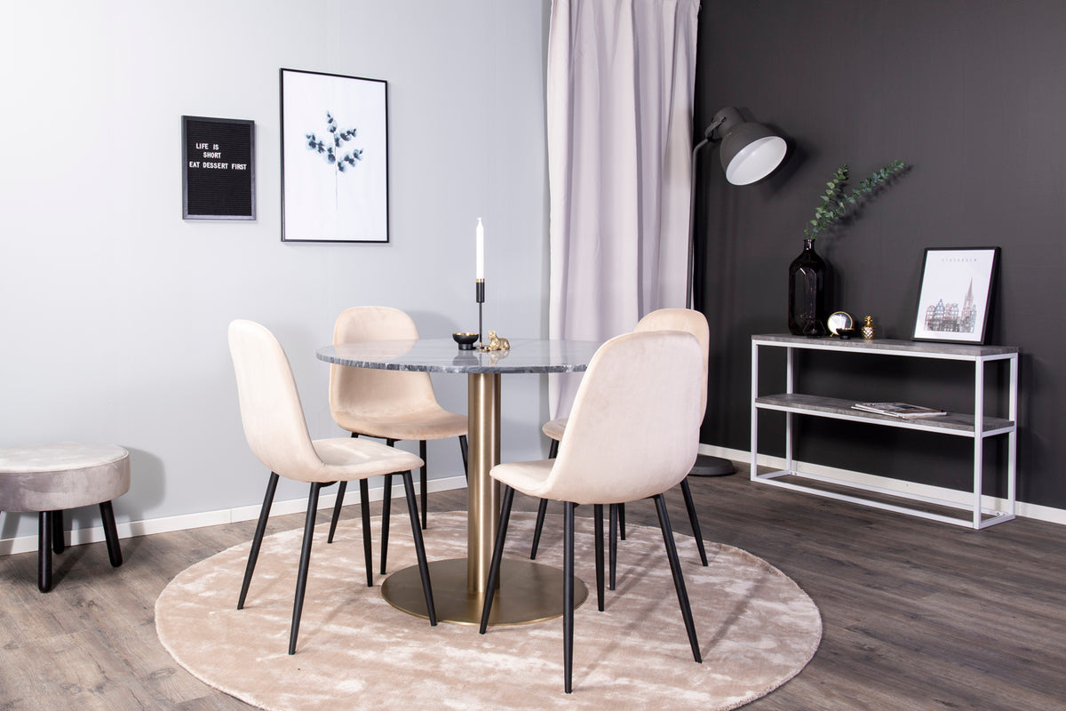Venture Design Polar & Estelle Matstolar 2-pack Beige + Runda Matbord ⌀106 Mörkgrå