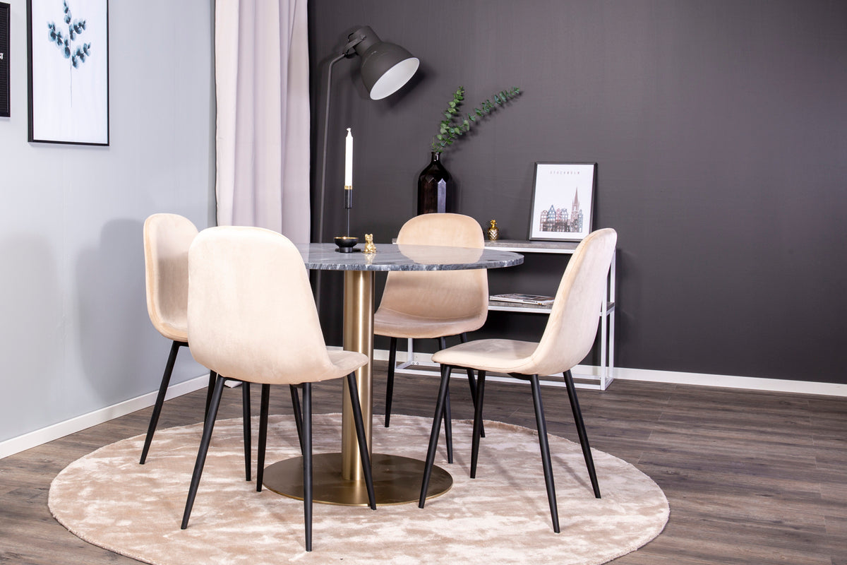 Venture Design Polar & Estelle Matstolar 2-pack Beige + Runda Matbord ⌀106 Mörkgrå