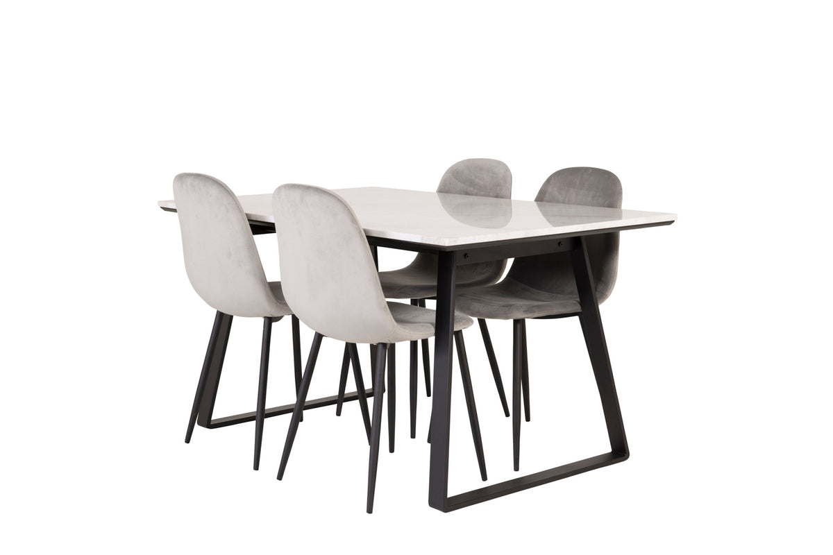 Venture Design Estelle & Polar Rektangulära Matbord 140 x 90 Svart + Matstolar 2-pack Grå