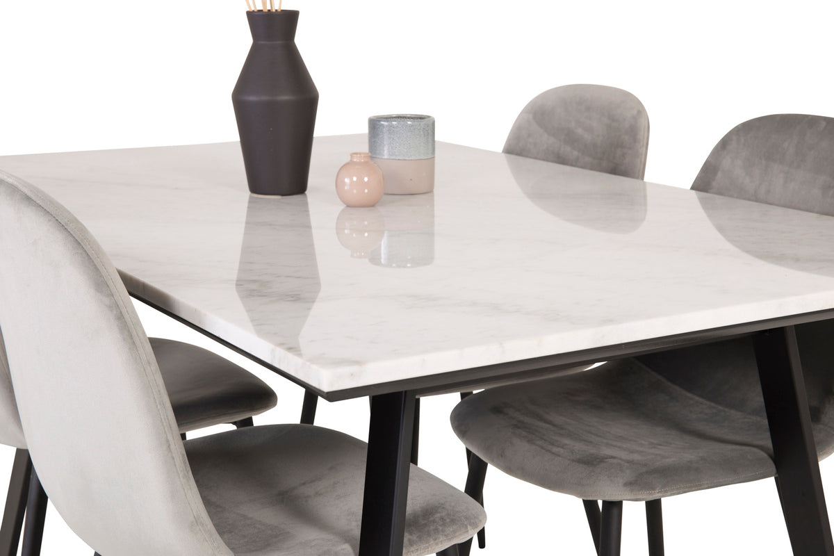 Venture Design Estelle & Polar Rektangulära Matbord 140 x 90 Svart + Matstolar 2-pack Grå