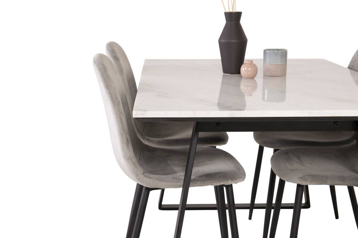 Venture Design Estelle & Polar Rektangulära Matbord 140 x 90 Svart + Matstolar 2-pack Grå