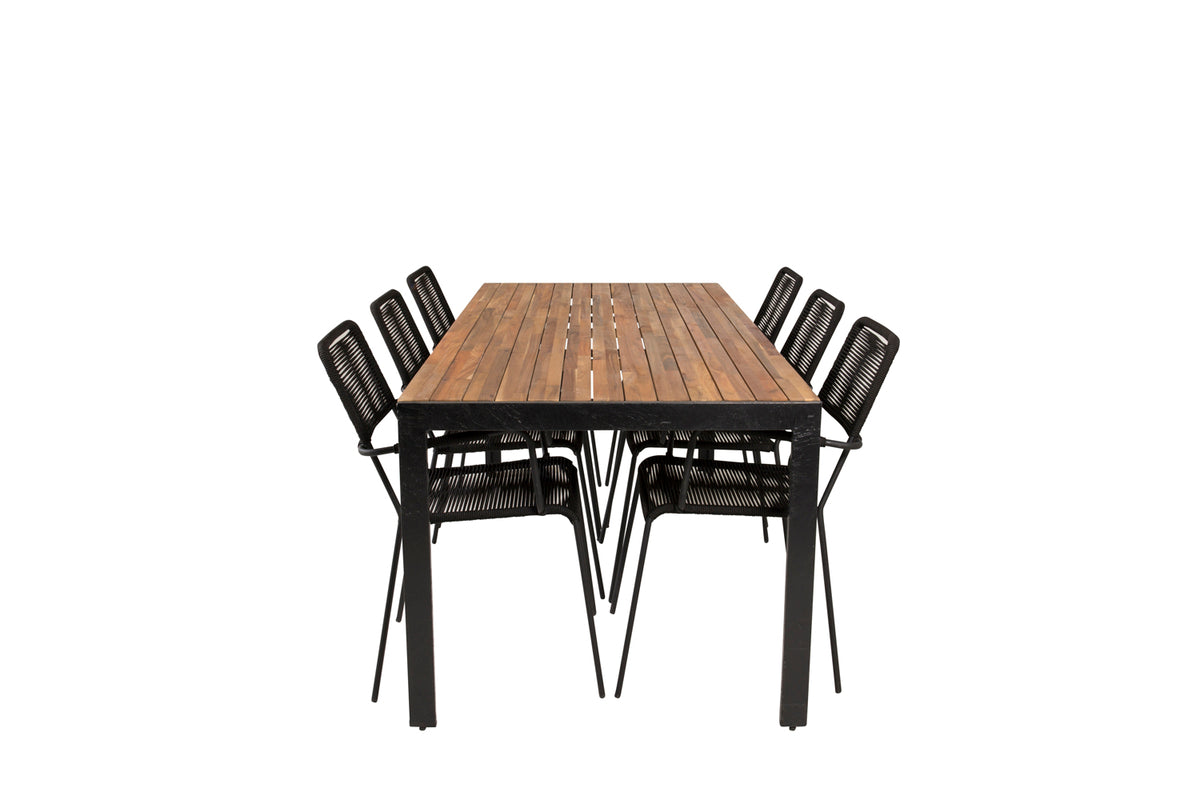 Venture Design Bois & Lindos Matbord 205x90 + Matstolar Svart