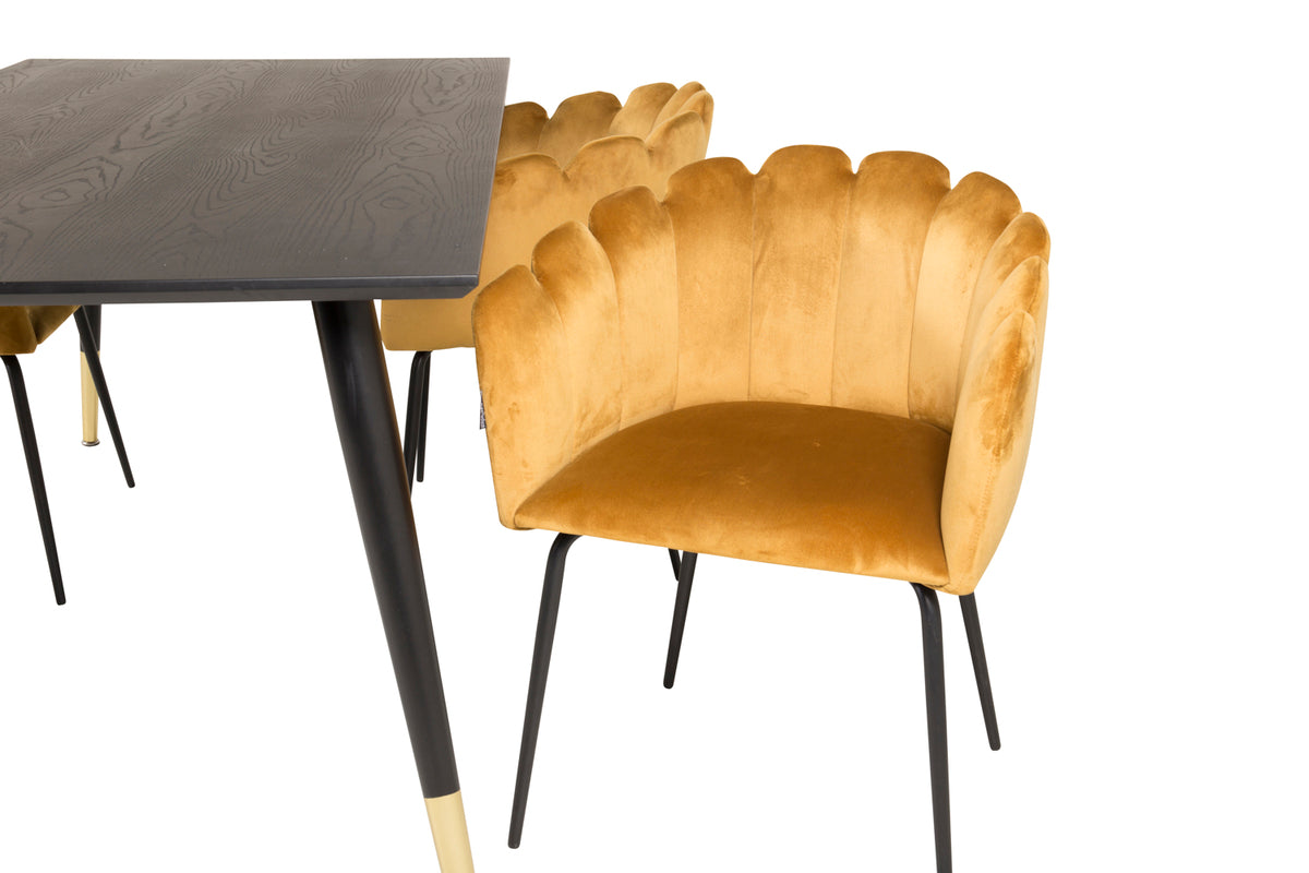 Venture Design Limhamn & Dipp Matstolar Gul + Rektangulära Matbord 180 x 90 Svart