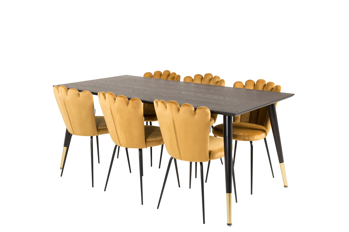 Venture Design Limhamn & Dipp Matstolar 2-pack Gul + Rektangulära Matbord 180 x 90 Svart