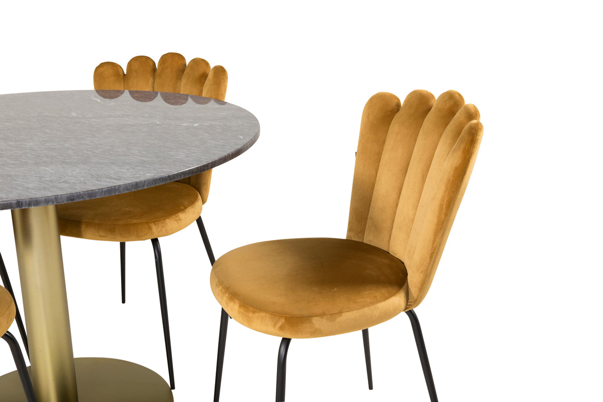 Venture Design Limhamn & Estelle Matstolar 2-pack Gul + Runda Matbord ⌀106 Mörkgrå