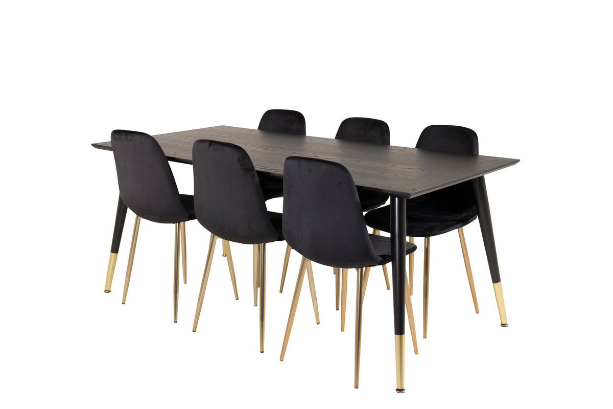 Venture Design Dipp & Polar Rektangulära Matbord 180 x 90 Svart + Matstolar 2-pack Svart
