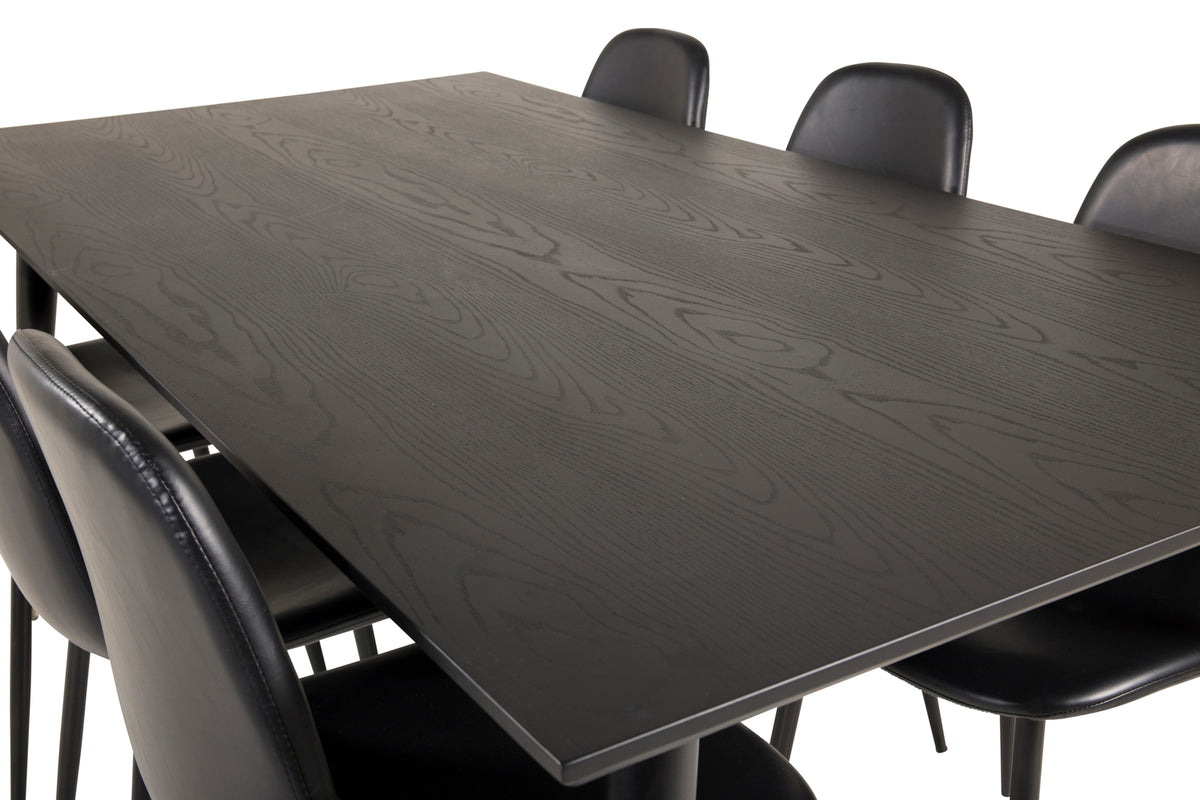 Venture Design Dipp & Polar Rektangulära Matbord 180 x 90 Svart + Matstolar 2-pack Svart