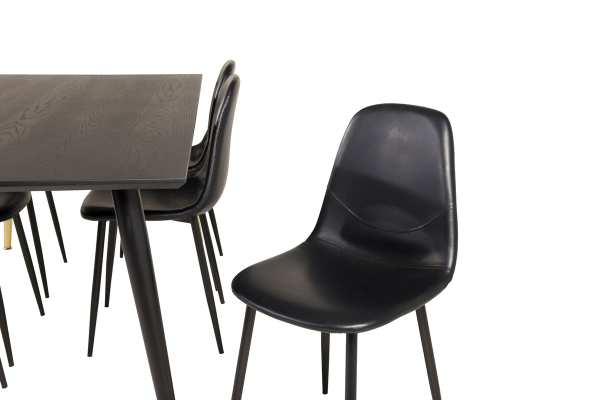 Venture Design Dipp & Polar Rektangulära Matbord 180 x 90 Svart + Matstolar 2-pack Svart