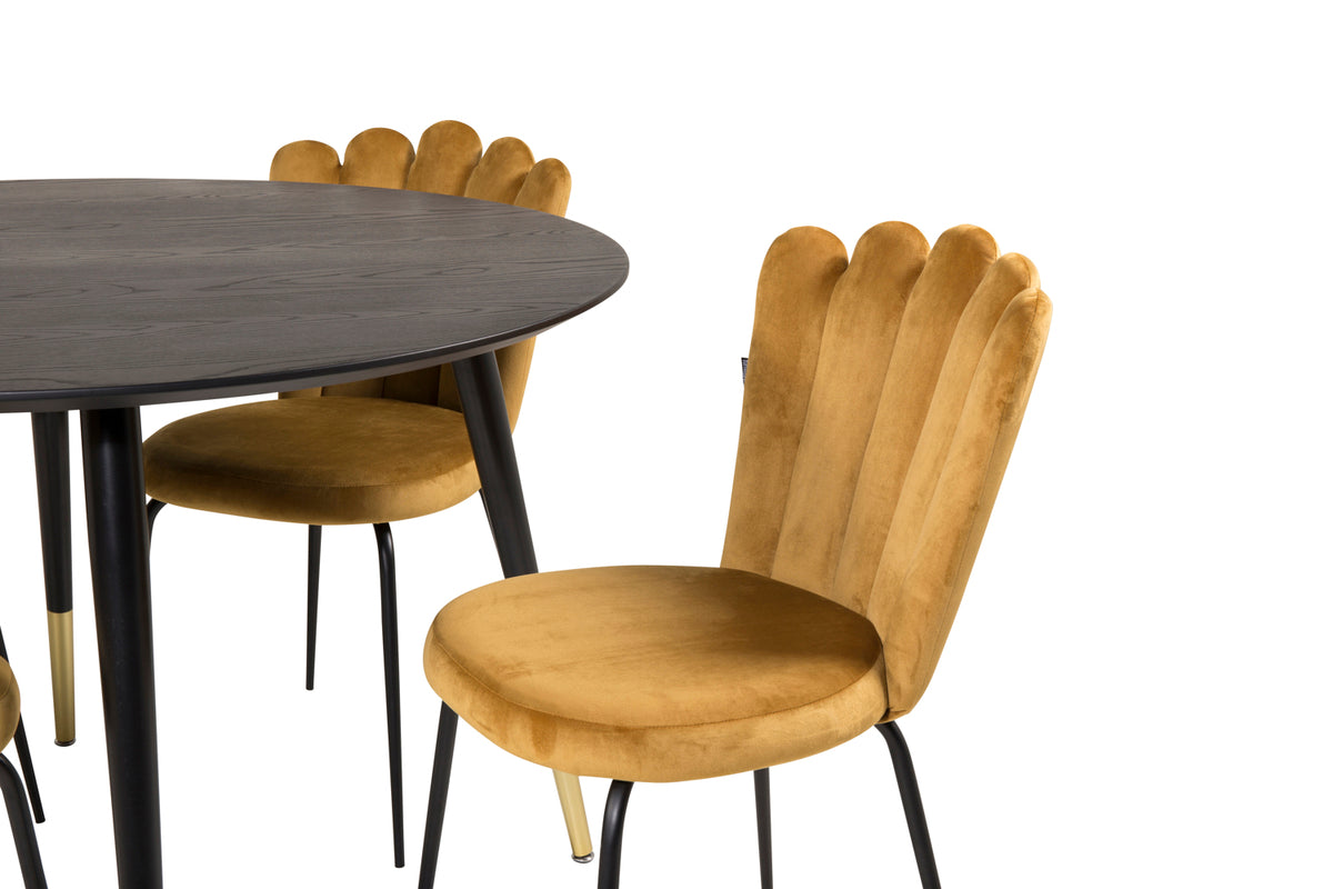 Venture Design Limhamn & Dipp Matstolar 2-pack Gul + Runda Matbord ⌀115 Svart