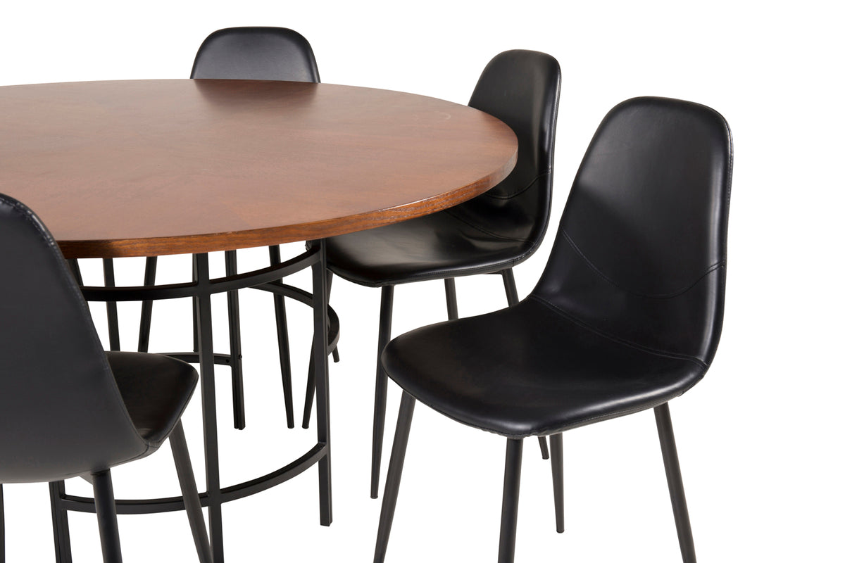 Venture Design Copenhagen & Polar Runda Matbord ⌀140 Brun + Matstolar 2-pack Svart