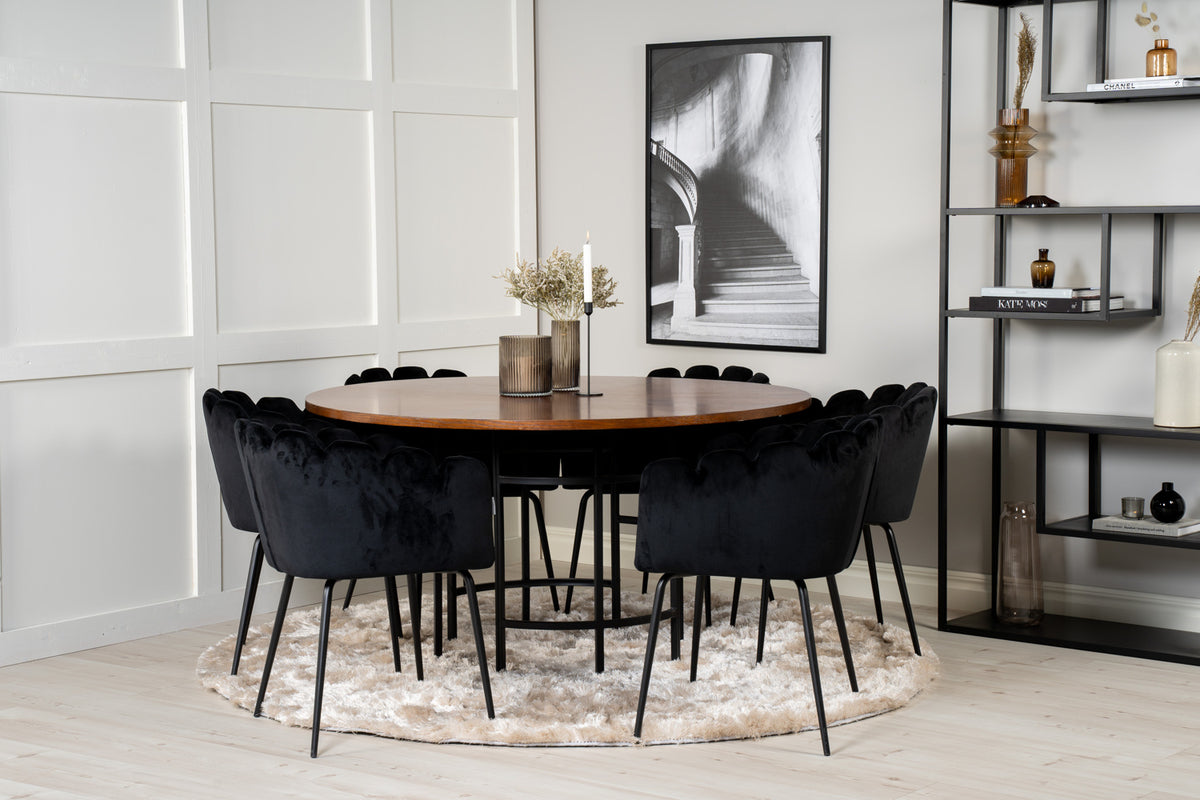 Venture Design Limhamn & Copenhagen Matstolar Svart + Runda Matbord ⌀140 Brun