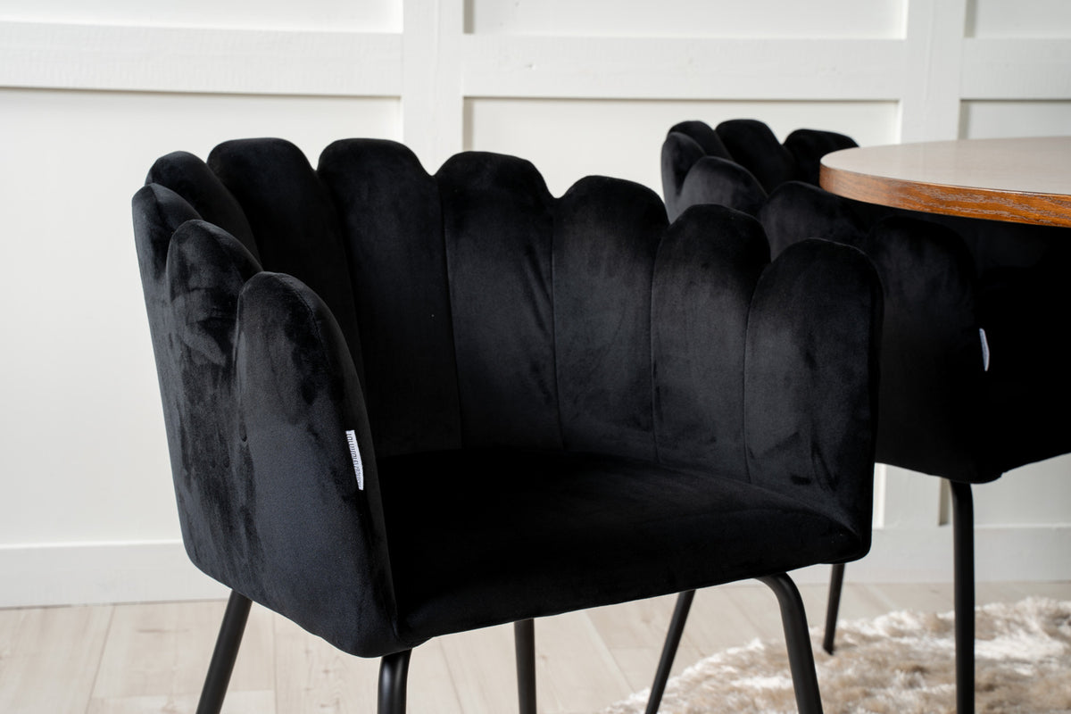 Venture Design Limhamn & Copenhagen Matstolar Svart + Runda Matbord ⌀140 Brun