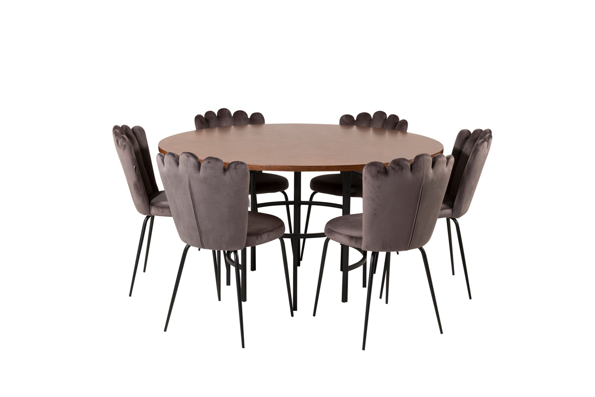 Venture Design Limhamn & Copenhagen Matstolar 2-pack Grå + Runda Matbord ⌀140 Brun