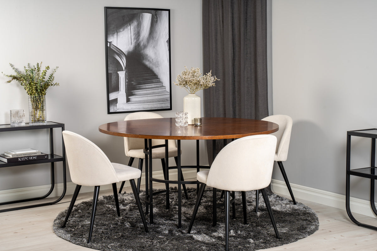 Venture Design Copenhagen & Velvet Matbord ⌀140 + Matstolar Vit