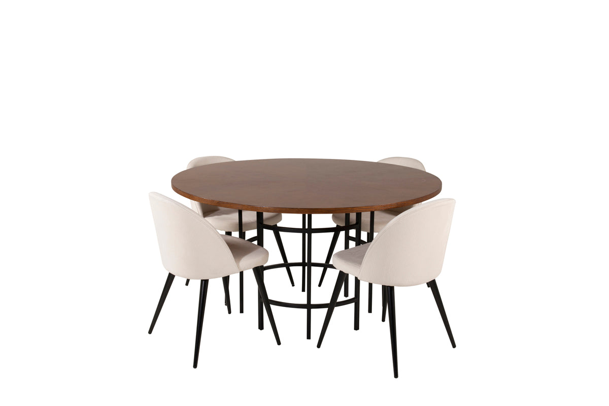 Venture Design Copenhagen & Velvet Matbord ⌀140 + Matstolar Vit