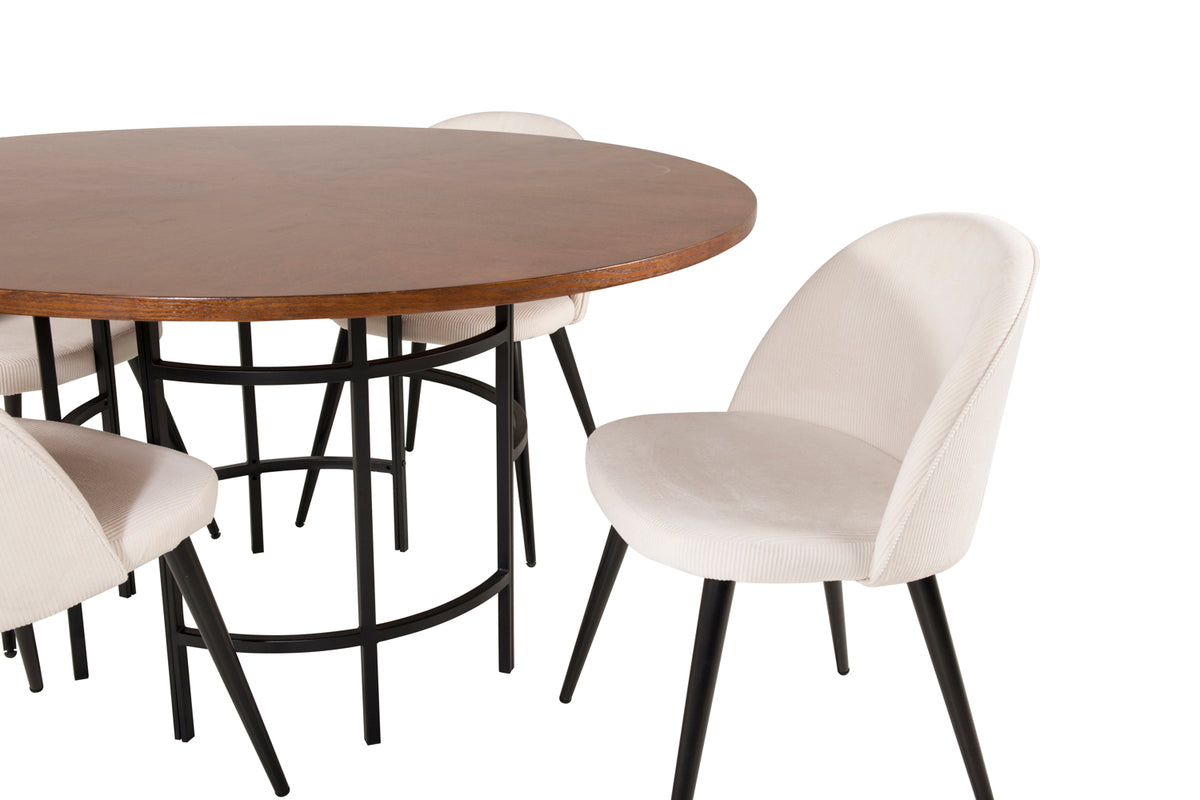 Venture Design Copenhagen & Velvet Matbord ⌀140 + Matstolar Vit