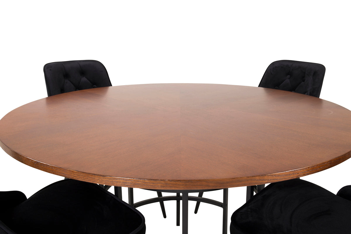 Venture Design Copenhagen & Velvet Deluxe Runda Matbord ⌀140 Brun + Matstolar 2-pack Svart