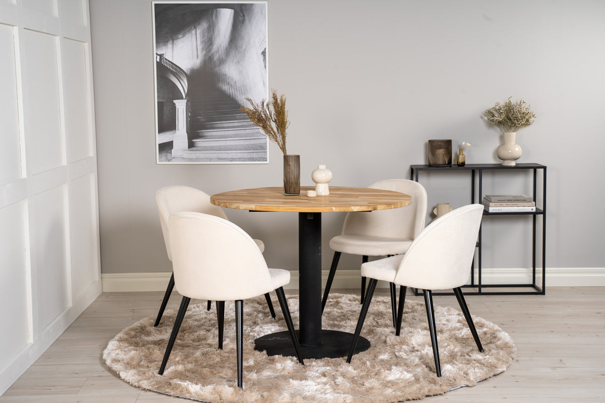 Venture Design Cirebon & Velvet Matbord ⌀100 ⌀100 + Matstolar 2-pack Grädde