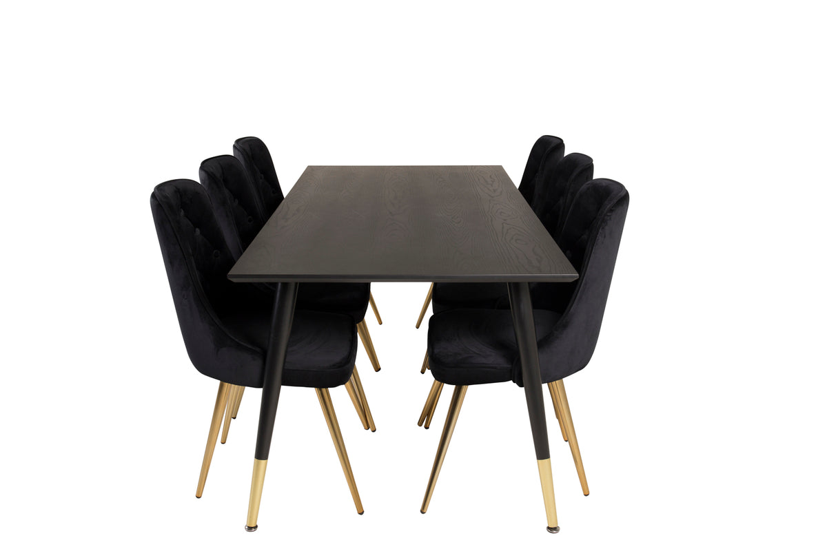 Venture Design Dipp & Velvet Deluxe Rektangulära Matbord 180 x 90 Svart + Matstolar 2-pack Svart