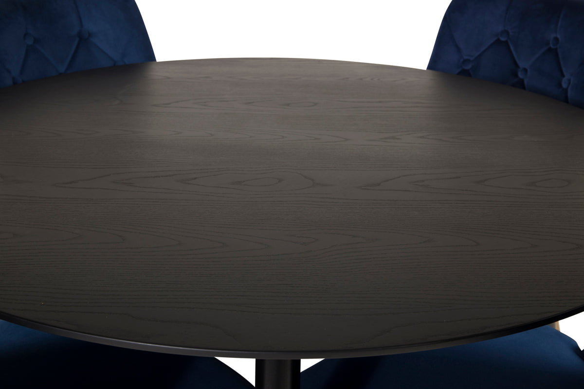 Venture Design Dipp & Velvet Deluxe Runda Matbord ⌀115 Svart + Matstolar 2-pack Blå
