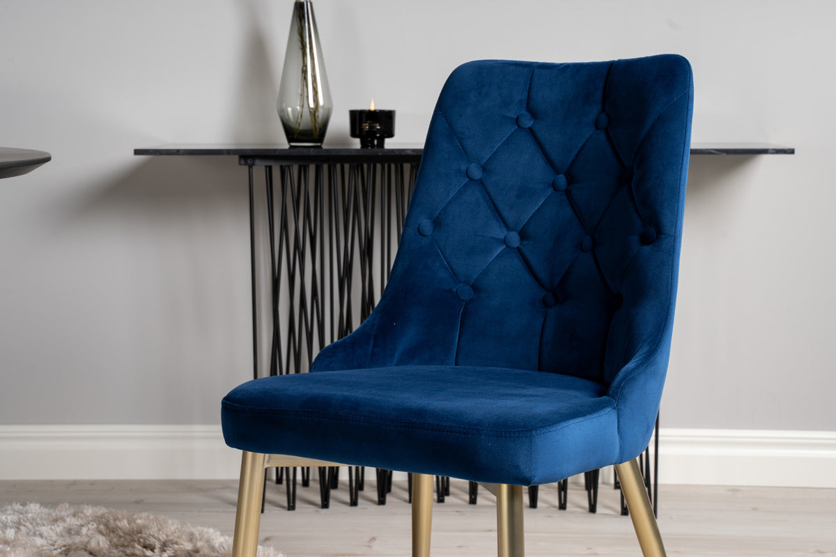 Venture Design Dipp & Velvet Deluxe Runda Matbord ⌀115 Svart + Matstolar 2-pack Blå