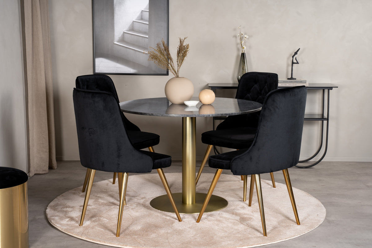 Venture Design Estelle & Velvet Deluxe Matbord ⌀106 + Matstolar Svart