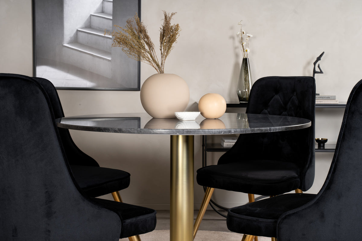 Venture Design Estelle & Velvet Deluxe Matbord ⌀106 + Matstolar Svart