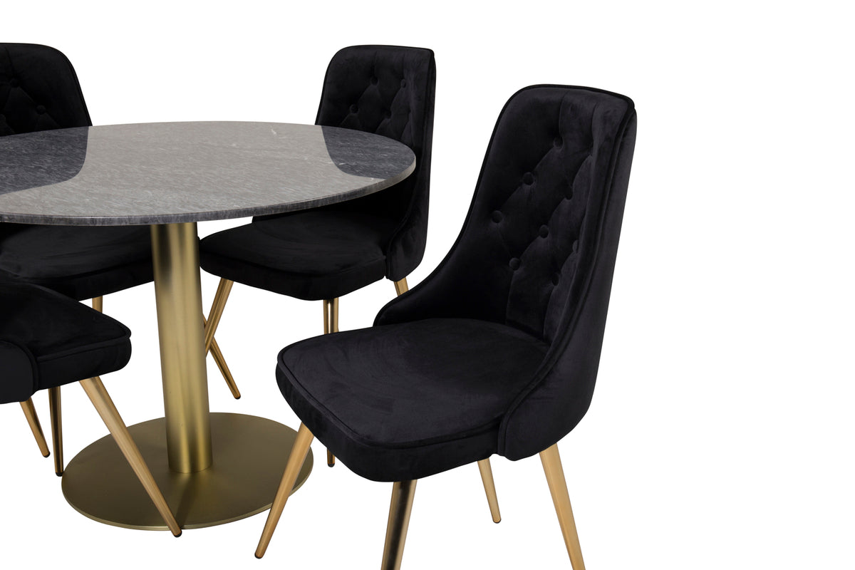 Venture Design Estelle & Velvet Deluxe Matbord ⌀106 + Matstolar Svart