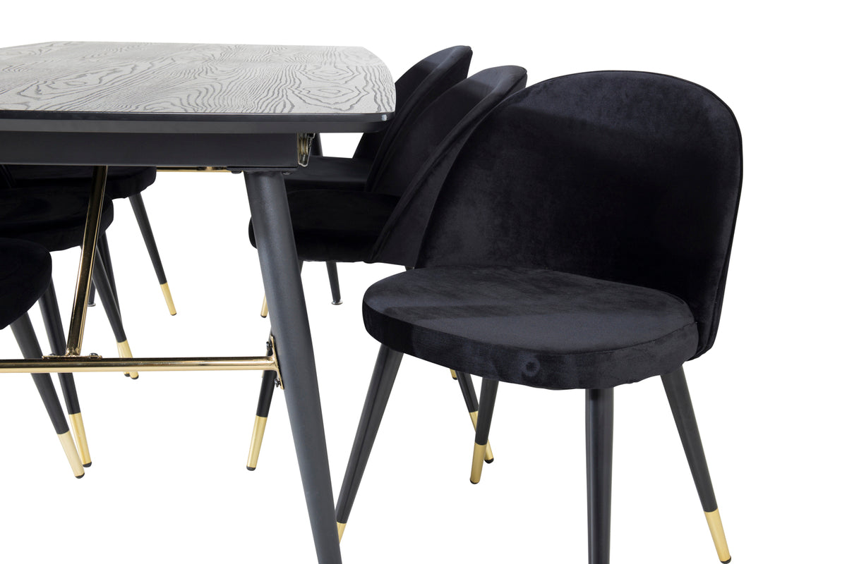 Venture Design Gold & Velvet Rektangulära Matbord 180 x 85 Svart + Matstolar 2-pack Svart