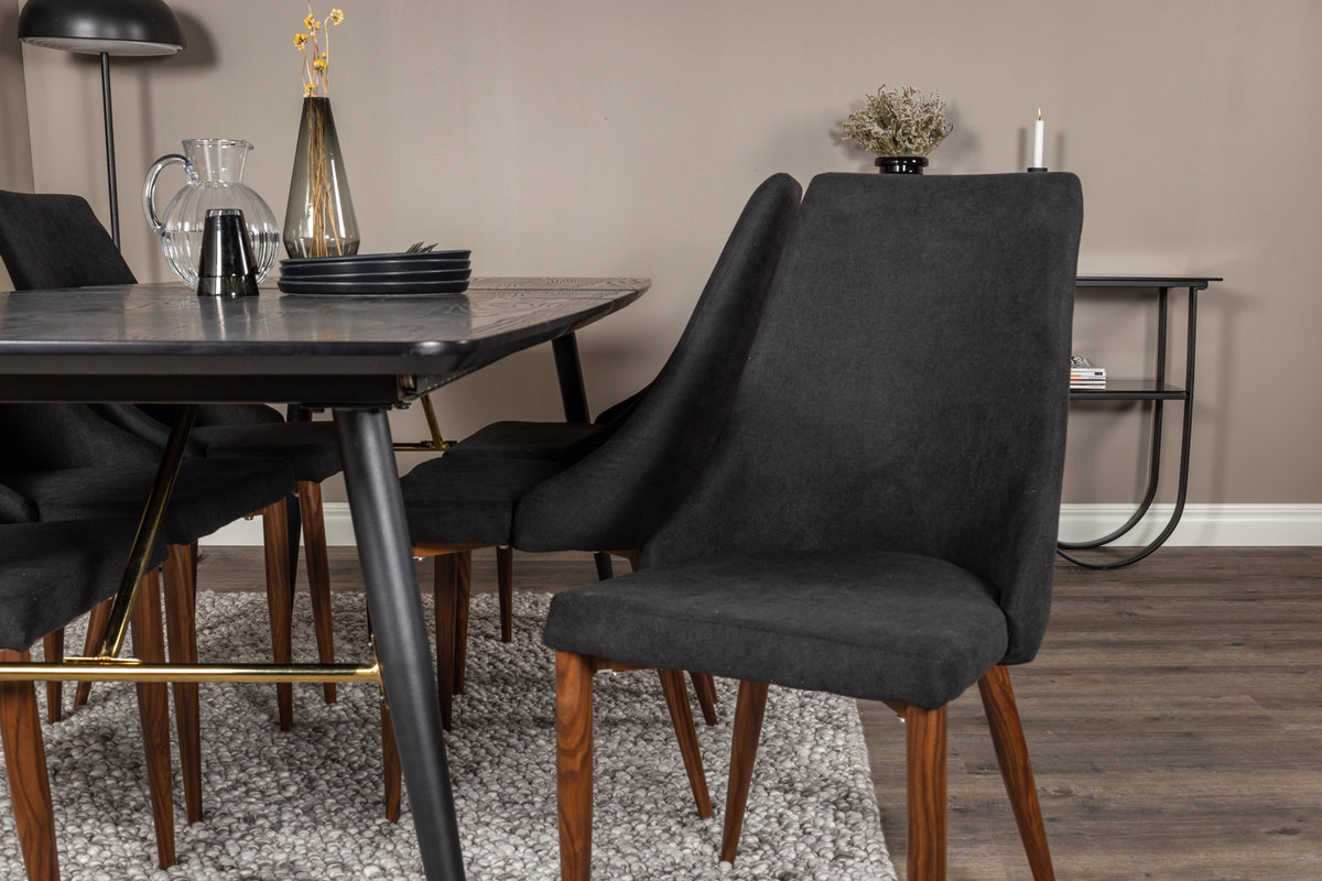 Venture Design Gold & Leone Rektangulära Matbord 180 x 85 Svart + Matstolar 2-pack Svart